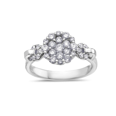 Ladies 18k White Gold With 0.90 CT Cluster Engagement Ring