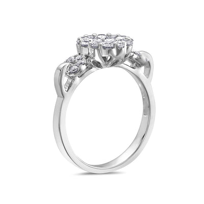 Ladies 18k White Gold With 0.90 CT Cluster Engagement Ring