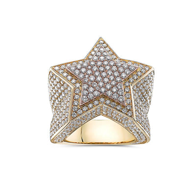 Men's 14K Rose and Yellow Gold Star Ring with 8.14 CT Diamonds