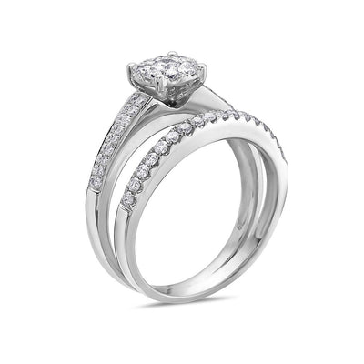 Ladies 14k White Gold Halo With 0.84 CT Bridal Set