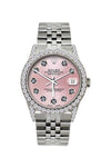 Rolex Datejust Diamond Watch, 36mm, Stainless Steel Red Light Pink Dial w/ Diamond Bezel and Lugs