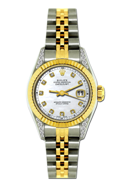 Rolex Datejust Diamond Watch, 26mm, Yellow Gold and Stainless Steel Bracelet Azure Dial w/ Diamond Lugs