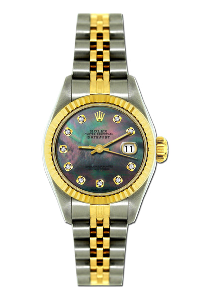 Rolex Datejust 26mm Yellow Gold and Stainless Steel Bracelet Black Mother of Pearl Dial