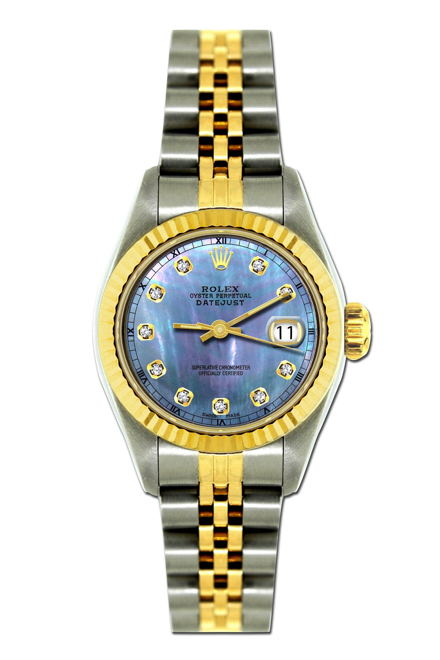 Rolex Datejust 26mm Yellow Gold and Stainless Steel Bracelet Blue Mother of Pearl Dial