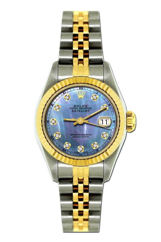 Rolex Datejust 26mm Yellow Gold and Stainless Steel Bracelet Blue Mother of Pearl Dial