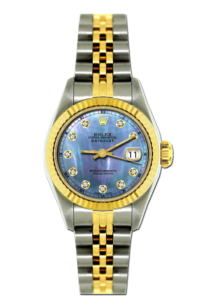 Rolex Datejust 26mm Yellow Gold and Stainless Steel Bracelet Blue Mother of Pearl Dial