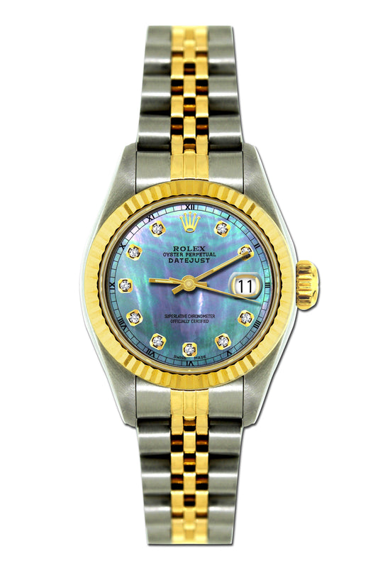 Rolex Datejust 26mm Yellow Gold and Stainless Steel Bracelet Blue Mother of Pearl Dial