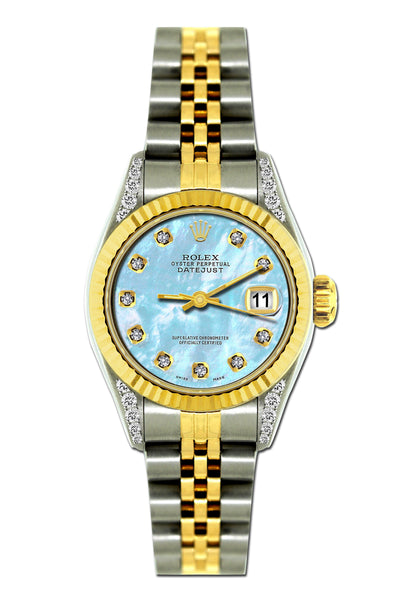 Rolex Datejust Diamond Watch, 26mm, Yellow Gold and Stainless Steel Bracelet Pattens Blue Dial w/ Diamond Lugs