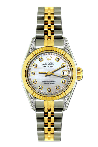 Rolex Datejust Diamond Watch, 26mm, Yellow Gold and Stainless Steel Bracelet Whisper Dial w/ Diamond Lugs