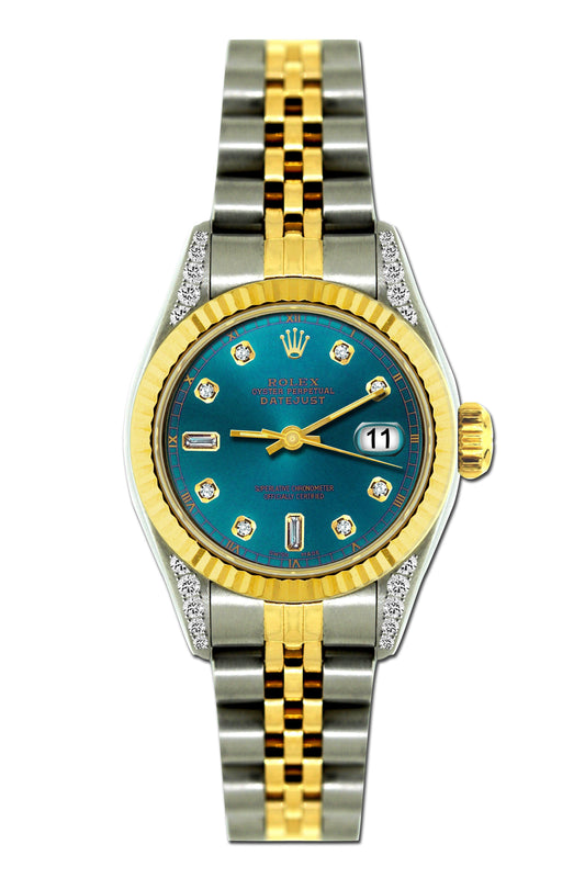 Rolex Datejust Diamond Watch, 26mm, Yellow Gold and Stainless Steel Bracelet Sherpa Blue Dial w/ Diamond Lugs
