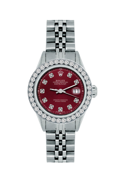 Rolex Datejust Diamond Watch, 26mm, Stainless SteelBracelet Bordeaux Dial w/ Diamond Bezel