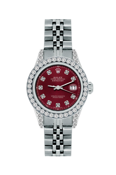 Rolex Datejust Diamond Watch, 26mm, Stainless SteelBracelet Bordeaux Dial w/ Diamond Bezel and Lugs