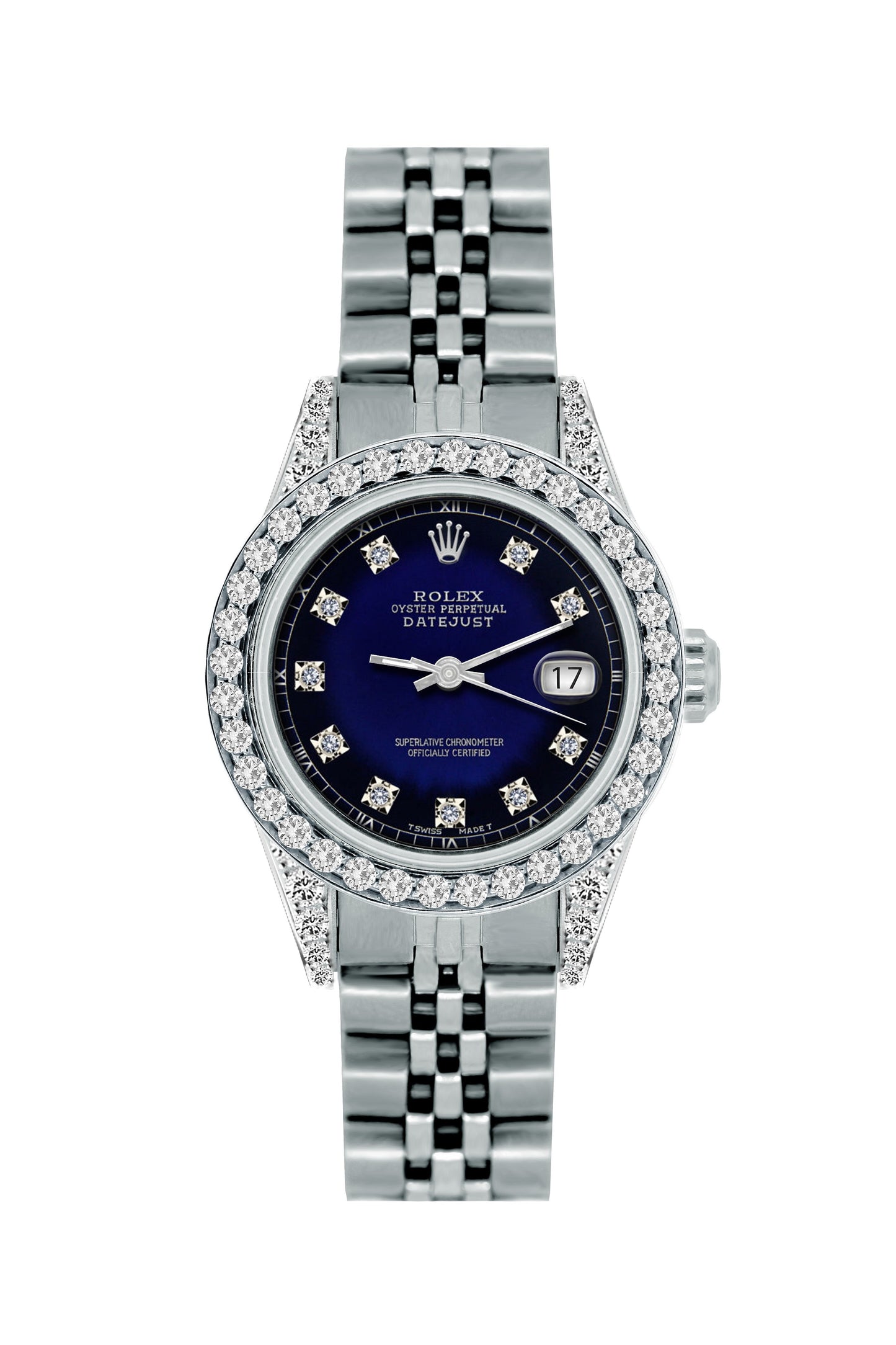 Rolex Datejust Diamond Watch, 26mm, Stainless SteelBracelet Midnight Blue and Black Dial w/ Diamond Bezel and Lugs