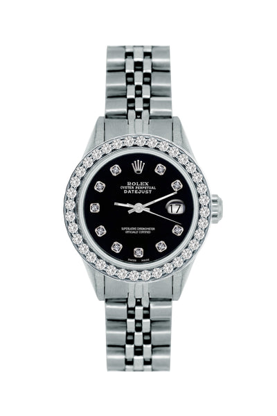 Rolex Datejust Diamond Watch, 26mm, Stainless SteelBracelet Black Dial w/ Diamond Bezel