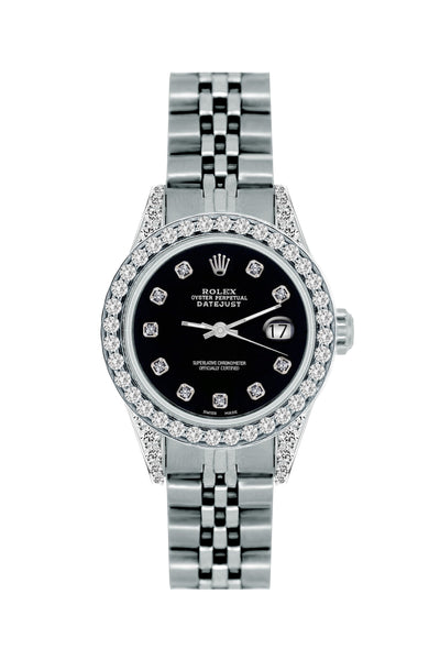 Rolex Datejust Diamond Watch, 26mm, Stainless SteelBracelet Black Russian Dial w/ Diamond Bezel and Lugs