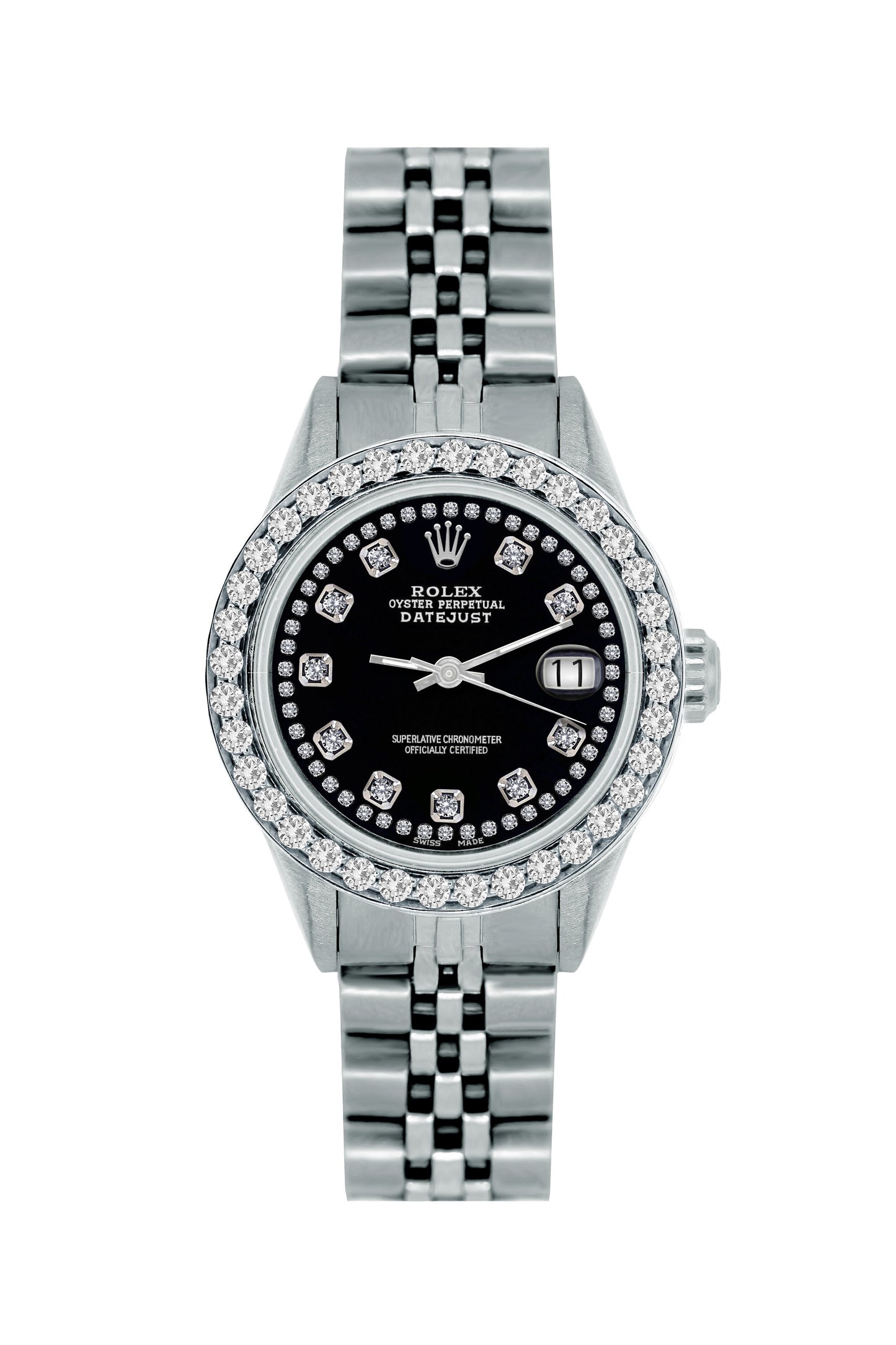 Rolex Datejust Diamond Watch, 26mm, Stainless SteelBracelet Black Dial w/ Diamond Bezel