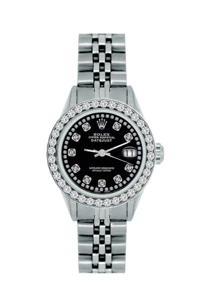 Rolex Datejust Diamond Watch, 26mm, Stainless SteelBracelet Black Dial w/ Diamond Bezel