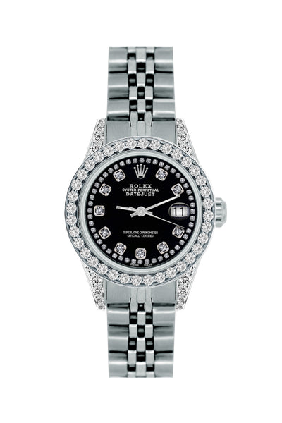 Rolex Datejust Diamond Watch, 26mm, Stainless SteelBracelet Black Dial w/ Diamond Bezel and Lugs