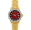 18k Yellow Gold Rolex Datejust Diamond Watch, 26mm, President Bracelet Red and Black w/ Diamond Bezel and Lugs