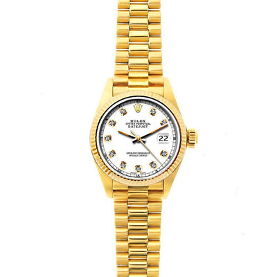 Rolex Datejust 26mm 18k Yellow Gold President Bracelet White Dial