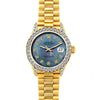 18k Yellow Gold Rolex Datejust Diamond Watch, 26mm, President Bracelet Blue Mother of Pearl w/ Diamond Bezel and Lugs