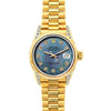 18k Yellow Gold Rolex Datejust Diamond Watch, 26mm, President Bracelet Blue Mother of Pearl Dial w/ Diamond Lugs