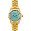 18k Yellow Gold Rolex Datejust Diamond Watch, 26mm, President Bracelet Blue Green Dial w/ Diamond Lugs