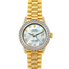 18k Yellow Gold Rolex Datejust Diamond Watch, 26mm, President Bracelet White Mother of Pearl Dial w/ Diamond Bezel and Lugs