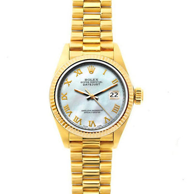 Rolex Datejust 26mm 18k Yellow Gold President Bracelet White Mother of Pearl Dial