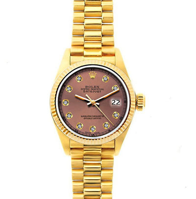 Rolex Datejust 26mm 18k Yellow Gold President Bracelet Earthern Dial