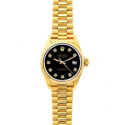 Rolex Datejust 26mm 18k Yellow Gold President Bracelet Black Dial