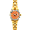 18k Yellow Gold Rolex Datejust Diamond Watch, 26mm, President Bracelet Orange Dial w/ Diamond Bezel and Lugs