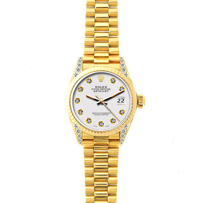 18k Yellow Gold Rolex Datejust Diamond Watch, 26mm, President Bracelet Lilac Dial w/ Diamond Lugs