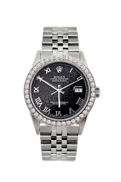 Rolex Datejust Diamond Watch, 36mm, Stainless Steel Black Rolex Dial w/ Diamond Bezel