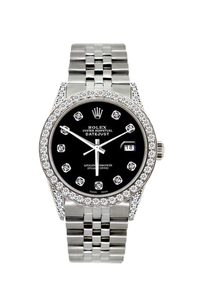 Rolex Datejust Diamond Watch, 36mm, Stainless Steel Black Dial w/ Diamond Bezel and Lugs