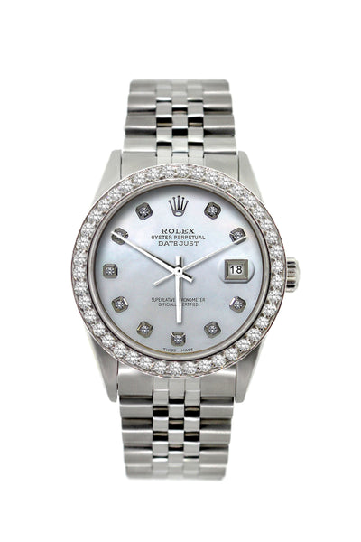 Rolex Datejust Diamond Watch, 36mm, Stainless Steel Mother of Pearl Dial w/ Diamond Bezel