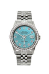 Rolex Datejust Diamond Watch, 36mm, Stainless Steel Cyan Dial w/ Diamond Bezel