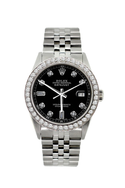 Rolex Datejust Diamond Watch, 36mm, Stainless Steel Black Dial w/ Diamond Bezel