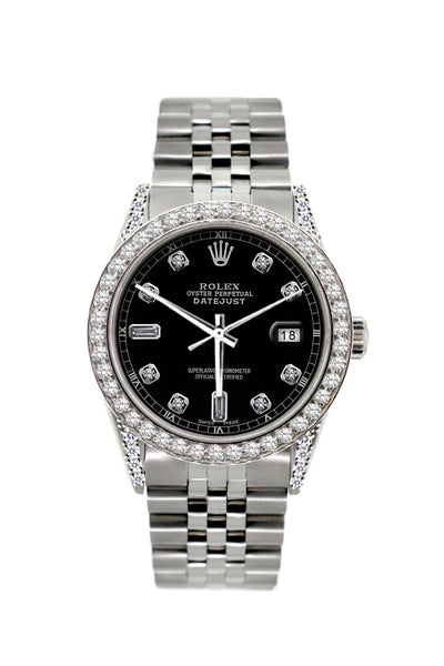 Rolex Datejust Diamond Watch, 36mm, Stainless Steel Black Dial w/ Diamond Bezel and Lugs