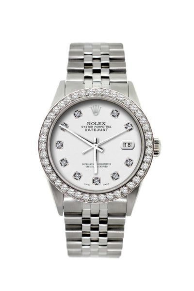 Rolex Datejust Diamond Watch, 36mm, Stainless Steel White Dial w/ Diamond Bezel