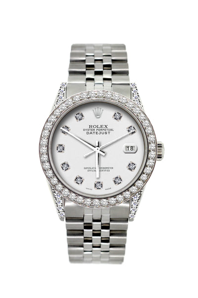 Rolex Datejust Diamond Watch, 36mm, Stainless Steel White Dial w/ Diamond Bezel and Lugs