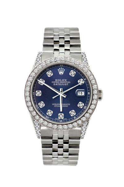 Rolex Datejust Diamond Watch, 36mm, Stainless Steel Blue Dial w/ Diamond Bezel and Lugs