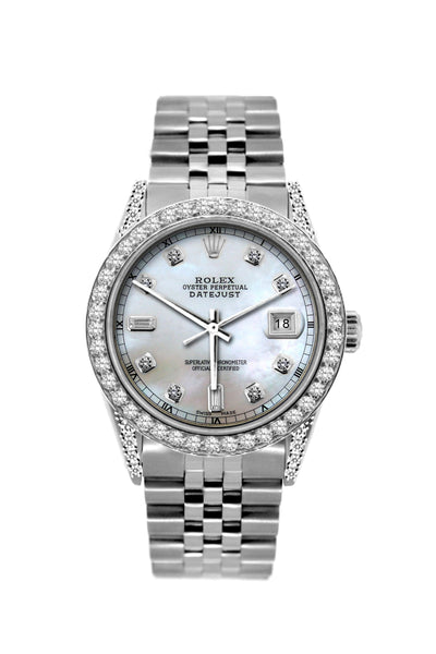 Rolex Datejust Diamond Watch, 36mm, Stainless Steel Mother of Pearl Dial w/ Diamond Bezel and Lugs