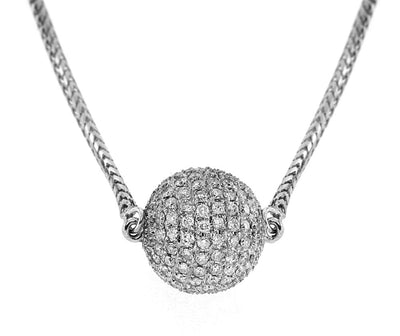 14K White Gold Diamond Ball Necklace With Round Cut Diamonds 2.00CT