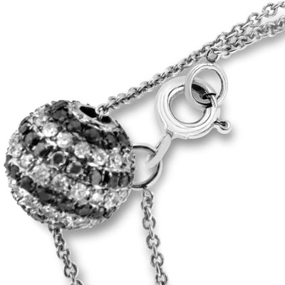 14K White Gold White and Black Diamond Ball Necklace 1.00CT