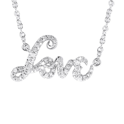 18K White Gold Diamond "Love" Pendant with Chain 0.20CT