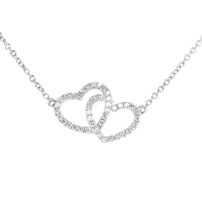 18K White Gold Double Heart Diamond Pendant with Chain 0.65CT