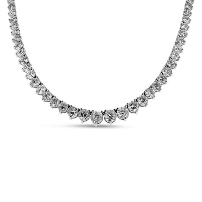 18K White Gold Graduated Diamond Tennis Necklace 30.00CT