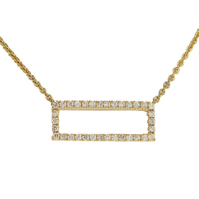 18K Yellow Gold Diamond Rectangle Pendant with Chain 0.26CT