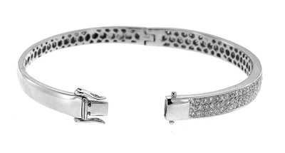 14K White Gold Three Row Diamond Bangle With Round Cut Diamonds 3.00CT